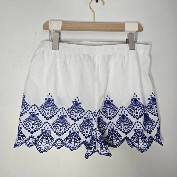 Calypso St Barth Sleep Shorts Size Large 100% Cotton Embroidered Seashells White - Picture 4 of 6